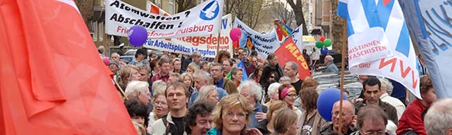 Der Ostermarsch Rhein-Ruhr endet traditionell am Wichernhaus in der Dortmunder Nordstadt