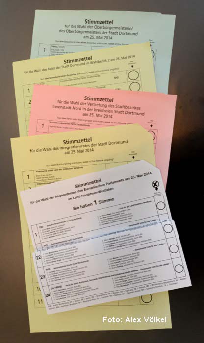 Bis zu fünf Wahlzettel können Dortmunder am 25. Mai ausfüllen.
