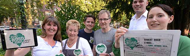 Uta Wittig-Flick-Annette Kritzler, Florin Schulz, Rolf Steiner , Christian Aue und Nicole Winkelkötter stellten die neue Internetseite "Echt Nordstadt" vor, die von der KulturMeile Nordstadt betreut wird. Foto: Alex Völkel