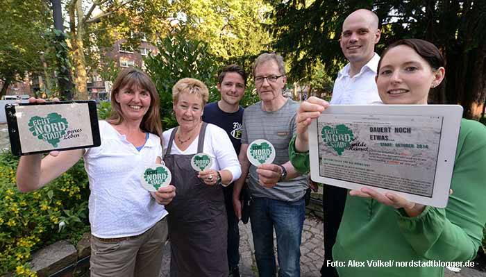 Uta Wittig-Flick-Annette Kritzler, Florin Schulz, Rolf Steiner , Christian Aue und Nicole Winkelkötter stellten die neue Internetseite "Echt Nordstadt" vor, die von der KulturMeile Nordstadt betreut wird. Foto: Alex Völkel