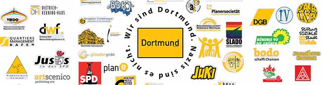 „Wir sind Dortmund. Nazis sind es nicht.“ sagen 50 Dortmunder Verbände, Vereine, Institutionen, Firmen. Plakat: Planerladen