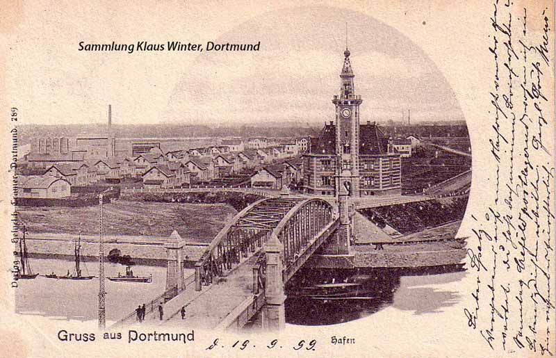 Die Union-Vorstadt im Dortmunder Hafen ist hinter dem Hafenamt zu erkennen. Archivbild: Sammlung Klaus Winter, Dortmund