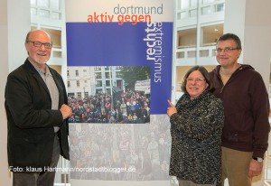 Koordinierungsstelle für Vielfalt, Toleranz und Demokratie im Rathaus Dortmund. V.l.: Hartmut Anders-Hoepgen, Birgit Miemitz und Michael Plackert
