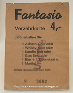 Die Münsterstraße, Dortmunds buntes Pflaster, Ausstellung im MKK. Verzehrkarte des Fantasio. Die Szenegetränke zu Beginn der siebziger Jahre