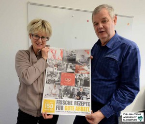 Jutta Reiter (DGB) und Manfred Sträter (NGG) blicken auf 165 Jahre Gewerkschaftsarbeit zurück.