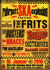 Die 4. Ruhrpott Ska Explosion öffnet am Samstag, 16. Januar, ab 16 Uhr. Mit dabei Doreen Shaffer aus Jamaika und The Busters, die erfolgreichste deutsche Ska-Band. Außerdem die Hotknives aus England und ihre irischen Kollegen Hacklers sowie die wieder vereinten Braces. Mit Mason Arms und Wotka Travolta ist die deutsche Szene auch dabei. Absolutes Highlight des Abends wird der Auftritt einer echten Ruhrpott-Ska-Legende: The Frits spielen in Originalbesetzung. Karten kosten im Vorverkauf 26 Euro. Nähere Infos: www.ruhrpott-ska-explosion.de