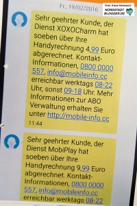 Die Verbraucherzentrale klärt am Weltverbrauchertag über Abzocke am Smartphone auf. Nachrichten auf dem Handy nach ungewollten Abo-Abschluss