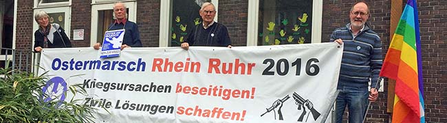 Bereiteten mit den Ostermarsch Rhein/Ruhr vor: Gabi Brenner, Volker Töbel, Willi Hoffmeister, Joachim Schramm. Foto: Joachim vom Brocke