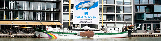 Im Rahmen der Kampagne „Welle machen für den Schutz der Meere“ legt das Greenpeace-Schiff Beluga II in Dortmund an. Foto: Pascal A. Rest/ Greenpeace
