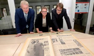 Kulturdezernent Jörg Stüdemann, Dr. Astrid Blome und StLB-Leiter Dr. Johannes Borbach-Jaene.