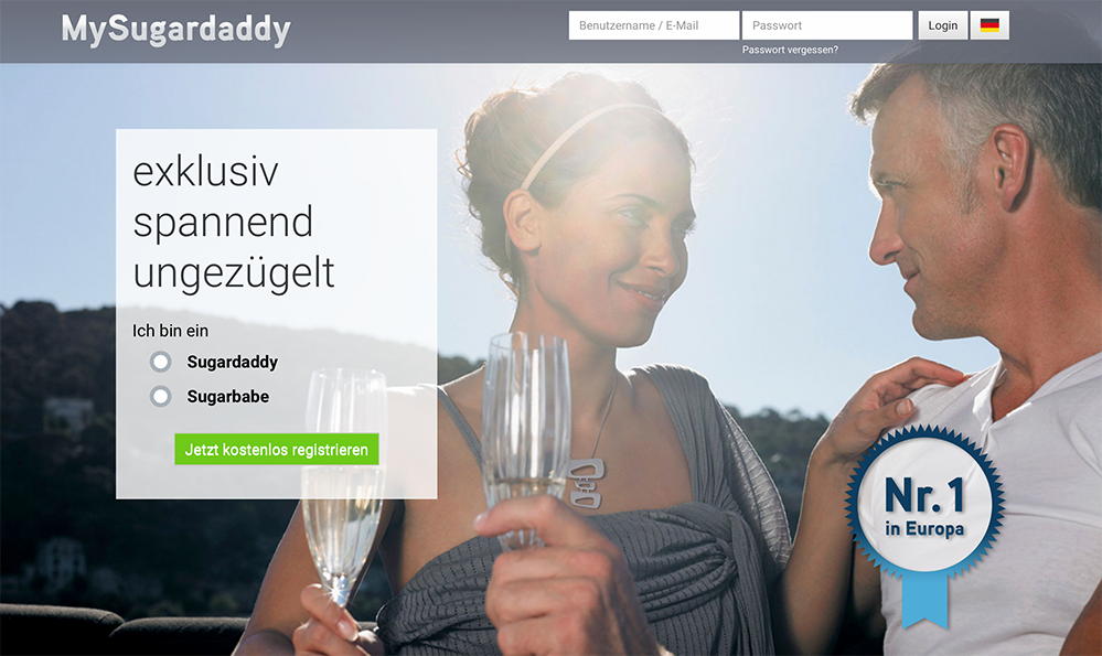 Die Startseite von „MySugardaddy” (Screenshot).