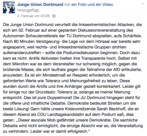 Das Posting der JU Dortmund bei Facebook