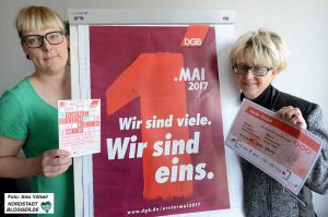 Marijke Garretsen und Jutta Reiter werben für die Teilnahme am 1. Mai. Foto: Alex Völkel