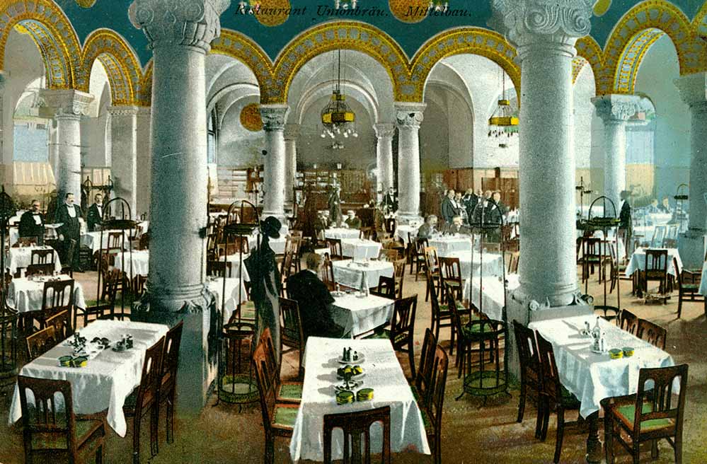 Innenansicht des Restaurants Unionbräu, um 1910. © Stadtarchiv Dortmund
