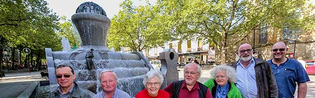 Der Europabrunnen in der City ist der erste Brunnen, der wieder sprudelt.