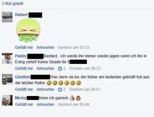 Unverhohlen wird Basti B. auf Facebook bedroht. Foto: Screenshot