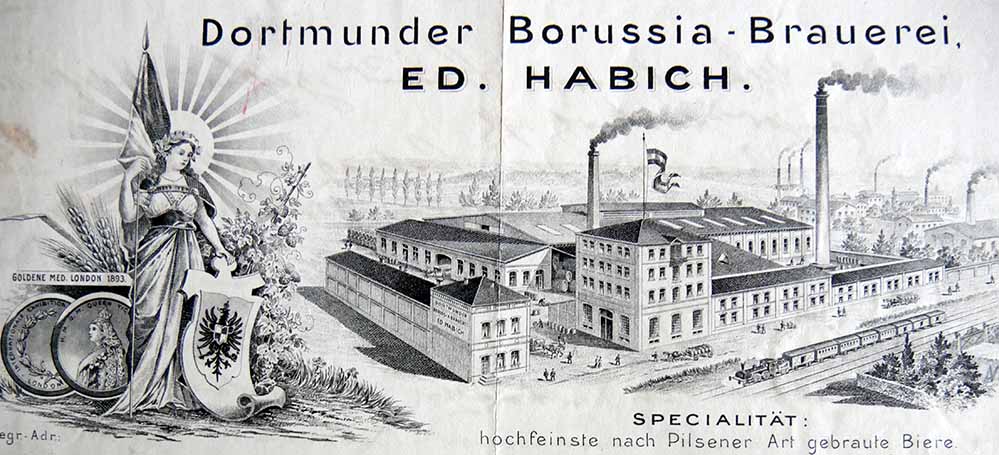 Ansicht der der Borussia- Brauerei auf einem Briefkopf aus der Sammlung von Peter Nicolau Dortmund.