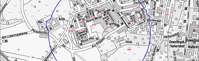 Aus Sicherheitsgründen muss deshalb das umliegende Gebiet in einem Radius von 500 Metern evakuiert werden. Karte: Stadt Dortmund