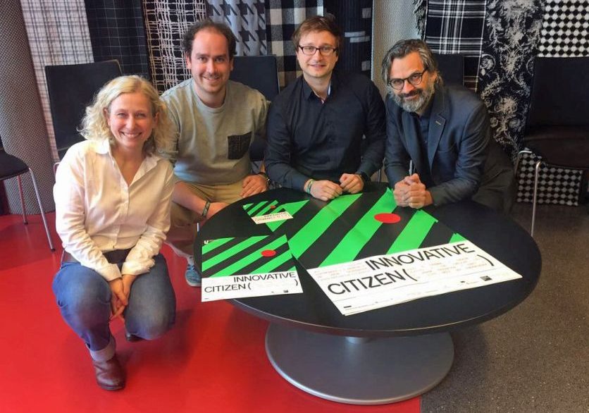 Jasmin Vogel (Dortmunder U) mit Benedikt van Kampen, Patrick Jaruschowitz und Jürgen Bertling (Fraunhofer UMSICHT). Foto: Dortmunder U.