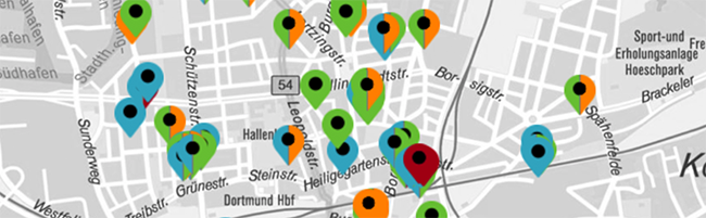 Ausschnitt aus der interaktiven Karte der Flüchtlingshilfe in Dortmund. Foto: Screenshot