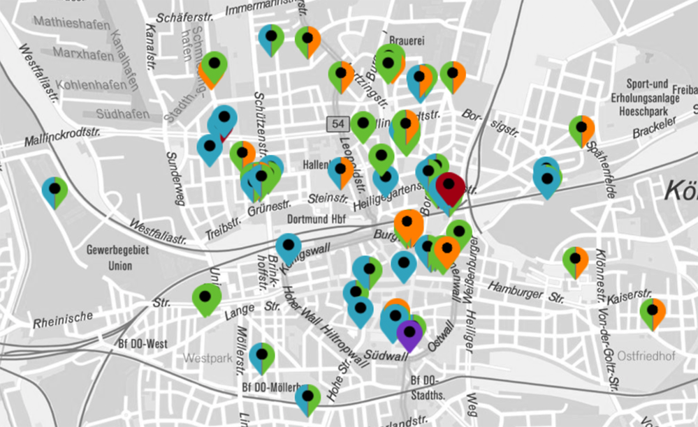 Ausschnitt aus der interaktiven Karte der Flüchtlingshilfe in Dortmund. Foto: Screenshot