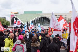 Am Platz der Alten Synagoge, Ausgangspunkt der Demo zum 1. Mai in Dortmund seit vielen Jahren.