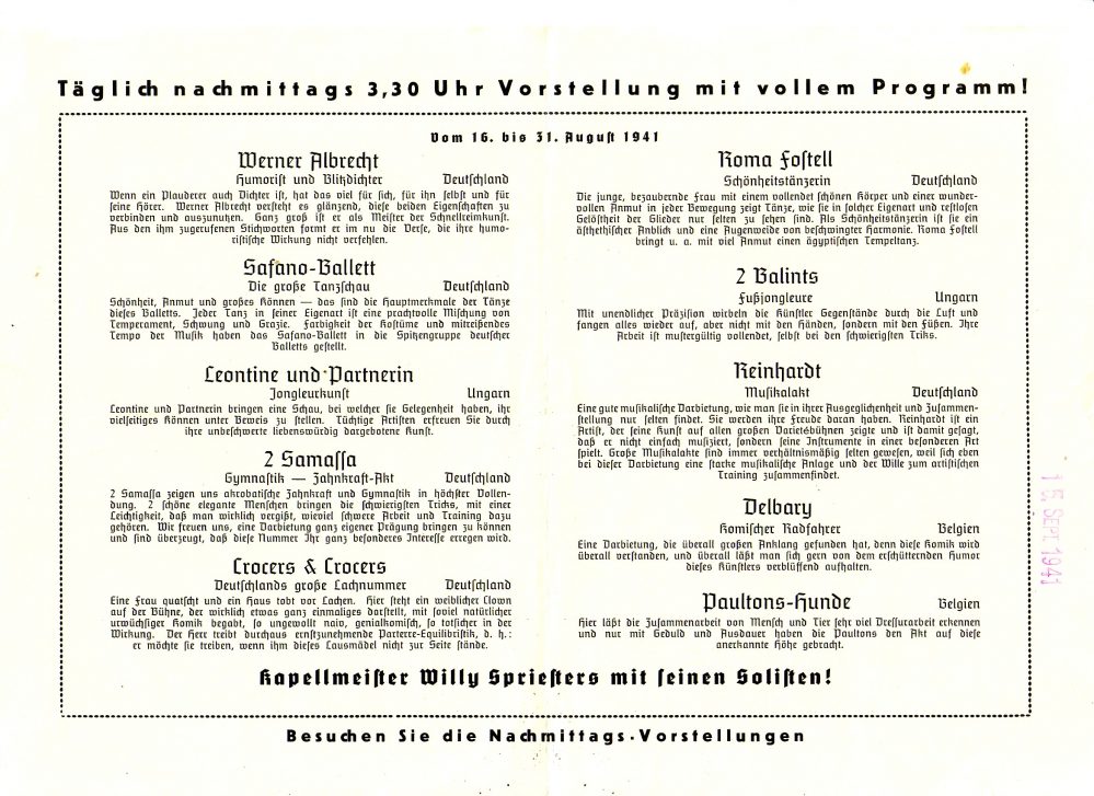 Programm der Feuerkugel 16.-31.08.1941, Innenseiten (Slg. Klaus Winter)