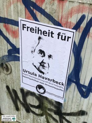Mit Plakaten wie diesem fordert die rechte Szene Solidarität mit Holocaust-Leugnerin Ursula Haverbeck. Foto. Leopold Achilles