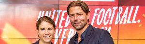 Dortmunds Regionales EURO2024-Botschafterteam Annike Krahn und Roman Weidenfeller steht Rede und Antwort. Foto: Roland Gorecki/ Stadt DO