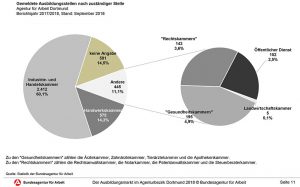 Die Grafik zeigt die Anteile der IHK und der Handwerkskammer an den bei der Arbeitsagentur gemeldeten Ausbildungsstellen.