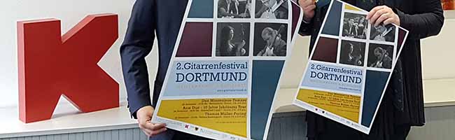 Programmvorstellung mit dem Gitarristen und Festivalleiter Juan Carlos Arancibia Navarro und Isabel Pfarre, Referentin im Kulturbüro Dortmund. Bild: Stadt Dortmund