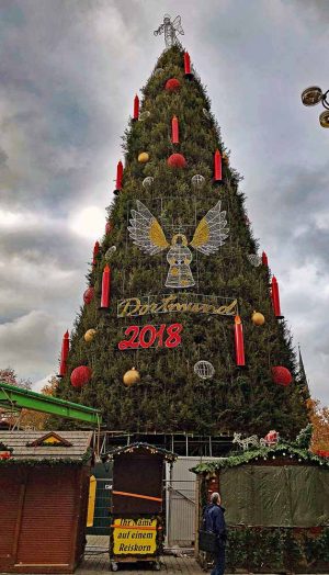 Dortmund Riesenbaum mit korrekter Höhe von 45,14 Metern. Sieben Meter lang sind die Flügel des neuen Engels in der Mitte zu jeder Seite.