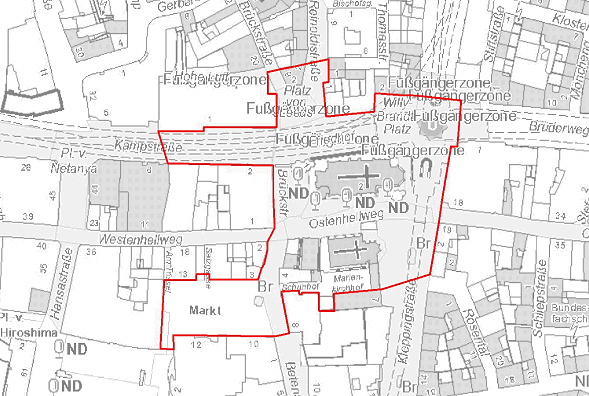 Räumlicher Geltungsbereich Platz von Leeds / Kampstraße / Friedhof / St. Reinoldikirche / Willy-Brandt-Platz / Kleppingstraße / St. Marienkirche / Alter Markt / Westenhellweg / Ostenhellweg