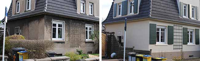 Mit Hilfe des Fassadenprogramms wurde dieses Haus in der Siedlung Oberdorstfeld saniert. Fotos: Susanne Maluck / Anneke Lamot (Stadt Dortmund/ Denkmalbehörde)