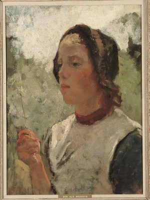 Albert Neuhuys (1844-1914): Mädchen mit Blume, um 1910. Öl auf Leinwand, auf Holz aufgezogen, 55 x 40 cm. Sammlung Singer Laren