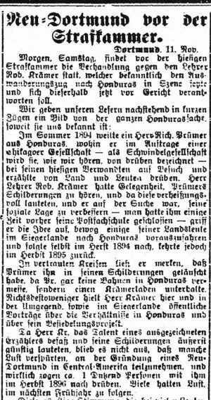 Einer der zahlreich in der Dortmunder Presse erschienenen Artikel zu den Gerichtsverhandlungen gegen den Dortmunder Lehrer Robert Kraemer (General-Anzeiger vom 11.November 1898)