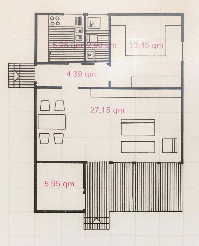 In drei Größen - modular kombinier und sogar stapelbar - waren die Bungalows der 2. Generation. Sie hatten 55, 109 oder 146 qm Wohnfläche.