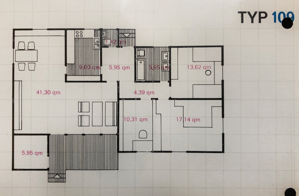 In drei Größen - modular kombinier und sogar stapelbar - waren die Bungalows der 2. Generation. Sie hatten 55, 109 oder 146 qm Wohnfläche.