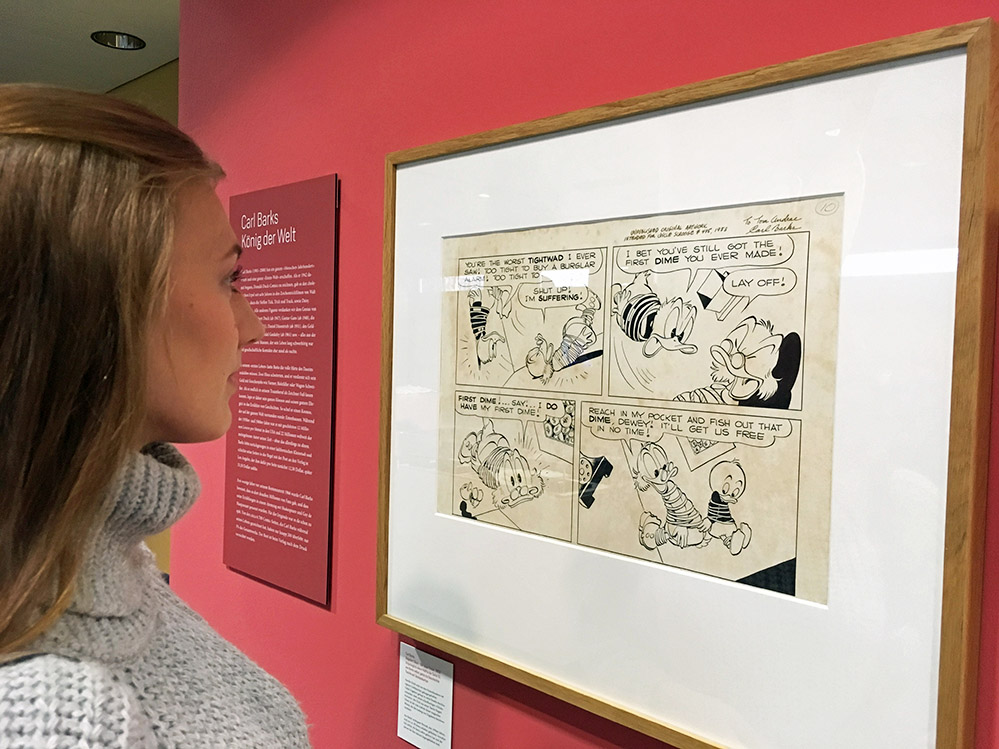 Die Ausstellung „Ente süß sauer“ zeigt originale Comiczeichnungen vom Entenhausen-Erfinder Carl Barks. Foto: Katrin Pinetzki
