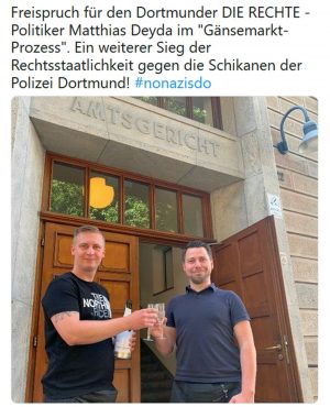 Mit diesem auf dem Partei-Kanal getwitterten Foto ließ die Dortmunder Partei ihren Funktionär hochleben. Foto: Screenshot