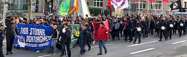 Am Samstag demonstrierten rund 350 AntifaschistInnen gegen den bei Nazis beliebten Szene-Laden. Fotos: Alex Völkel