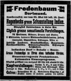 Werbeinserat zur Völkerschau 1906 (Dortmunder Zeitung, 06.06.1906)