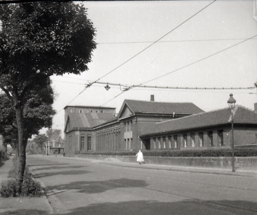 Blick auf die Hauptwerkstätte Immermannstraße, 1953 (Historischer Verein der Dortmunder Stadtwerke)