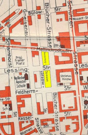 Lage des Hindenburg-Spielplatzes, Ausschnitt aus einem Stadtplan, 1935/40