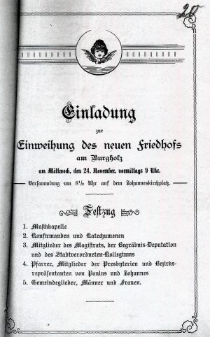 Einladung zur Weihe des Nordfriedhofs (Stadtarchiv Dortmund, Bestand 3, lfd. Nr. 2551)