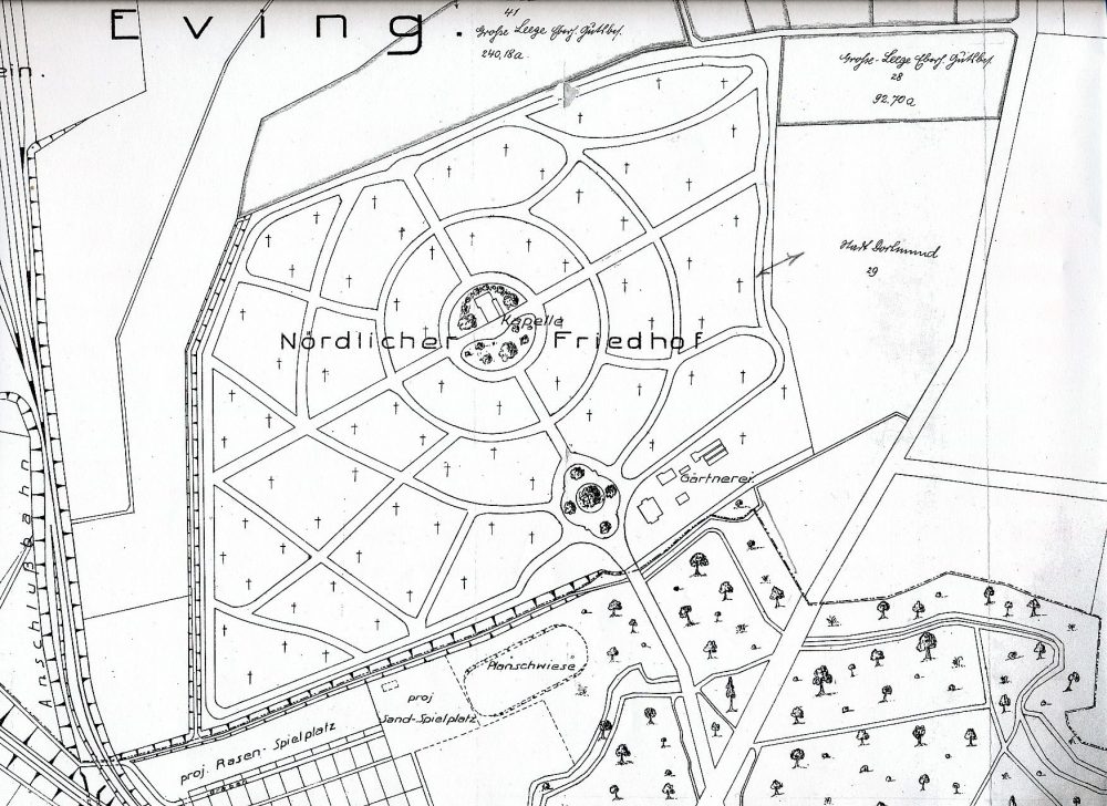 Plan des Nordfriedhofs, 1917 (Stadtarchiv Dortmund, Bestand 3, lfd. Nr. 2550)