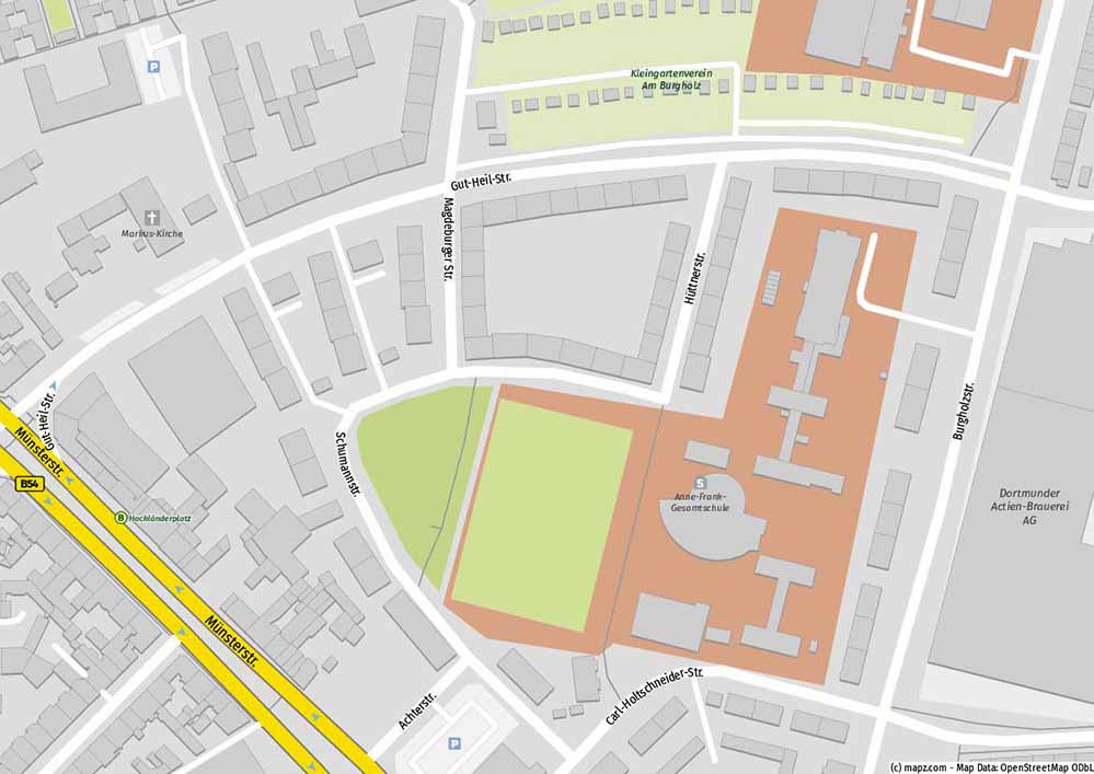 Kartenausschnitt zur Gut-Heil- Ecke Burgholzstraße. Quelle: mapz.com