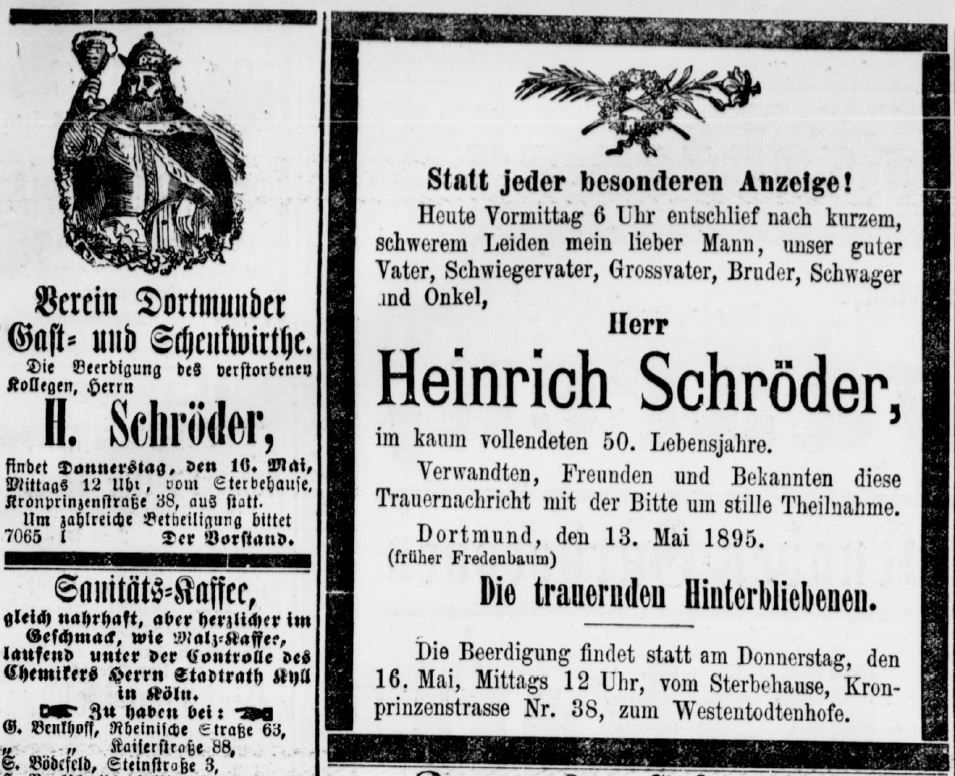 Todesanzeige Heinrich Schröder (III) (Dortmunder Zeitung 14.05.1895)