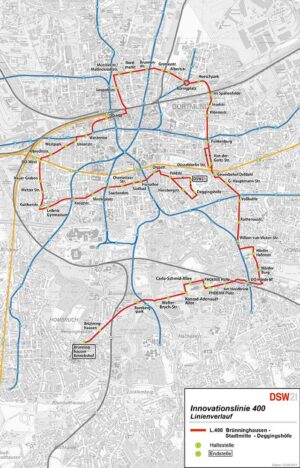 Linienführung der geplanten Innovationslinie 400. Plan: DSW21