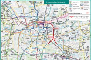 Mögliche Linienführung der möglichen Stadtbahnröhre Ost. Plan: DSW21